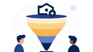 Схематичная иллюстрация воронки продаж элитного жилья для работы с базой HNWIs от Snegiri Media